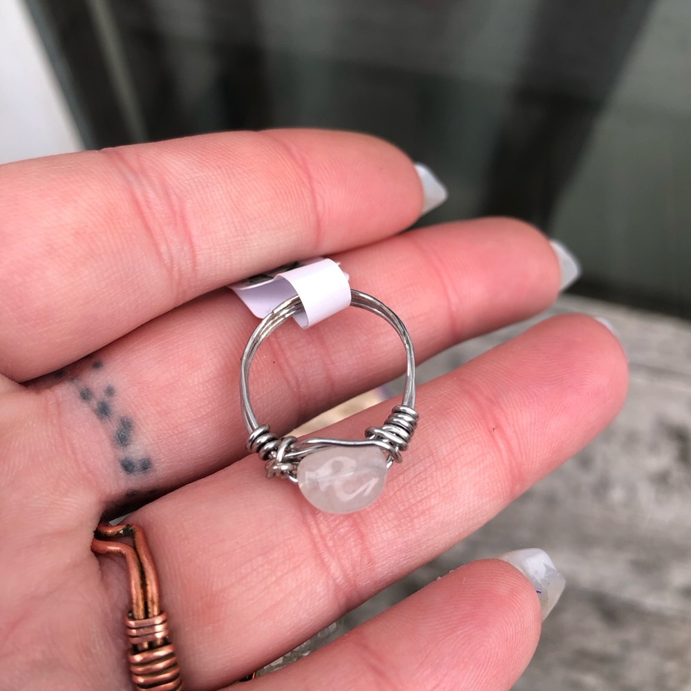 Rainbow Moonstone Irregular Beaded Wire Wrapped Ring - Size 8.5 - Picture 6 of 14